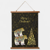 Golden Beer Merry kerstboom Noordse muur Hangend Wandkleed (Voorkant)