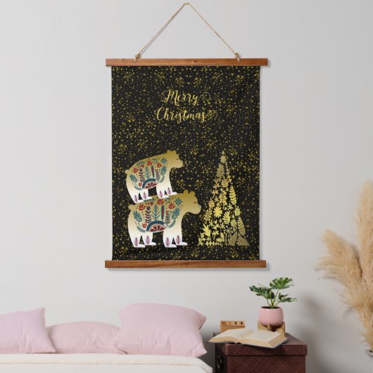 Golden Beer Merry kerstboom Noordse muur Hangend Wandkleed (Slaapkamer)