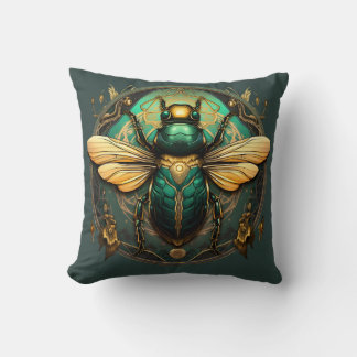 Golden Beetle Emblem Pillow - Embrace Elegance Kussen