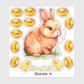 Golden Beige Easter Bunny & Golden Eggs Sticker (Vel)