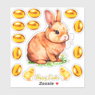 Golden Beige Easter Bunny & Golden Eggs Sticker
