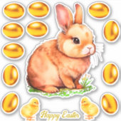Golden Beige Easter Bunny & Golden Eggs Sticker (Voorkant)
