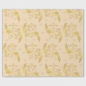 Golden Beige Flower Patterned Cadeaupapier (Vlak)