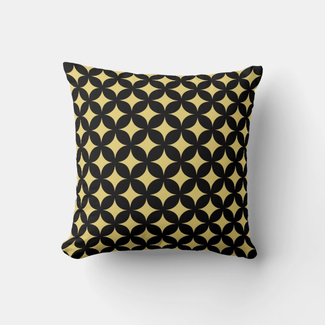 Golden Beige four-pointed Star Pattern op Black Kussen (Voorkant)