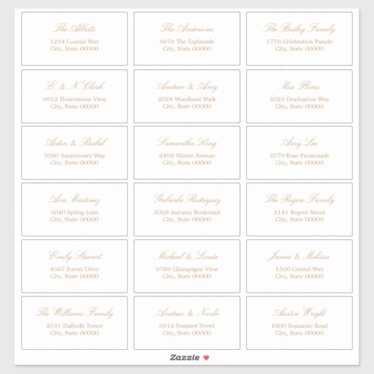 Golden Beige Script 18 Gast Adresetiketten Sticker (Vel)