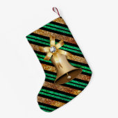 Golden Bell Green Gold en Black Faux Glitter Kleine Kerstsok (Achterkant (Hangend))