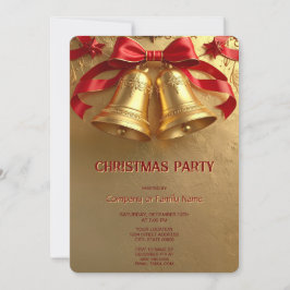 Golden Bells Christmas Holiday Party Invitation Kaart