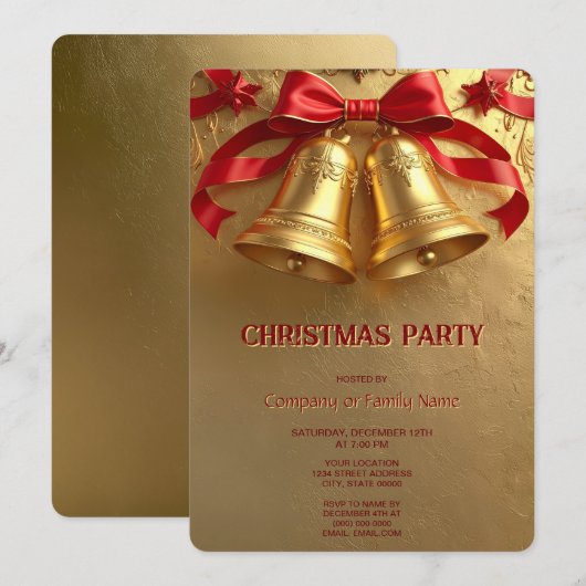 Golden Bells Christmas Holiday Party Invitation Kaart (Voorkant / Achterkant)