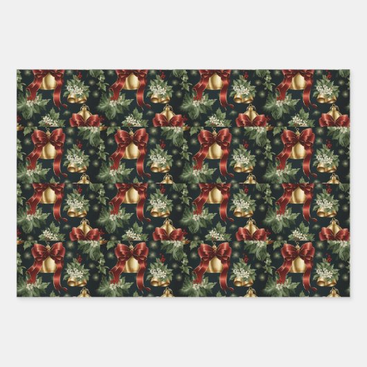 Golden Bells en Holly Leaves Inpakpapier Vel (Voorkant 3)