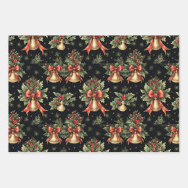 Golden Bells en Holly Leaves Inpakpapier Vel