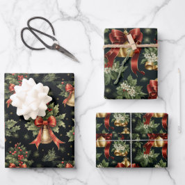Golden Bells en Holly Leaves Inpakpapier Vel