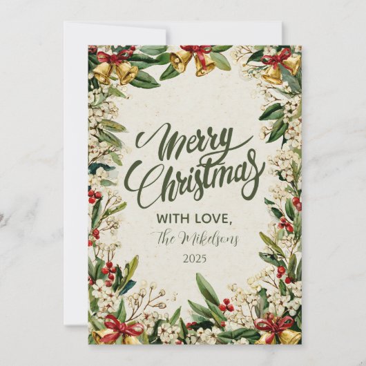 Golden Bells Holly Christmas Feestdagenkaart (Voorkant)