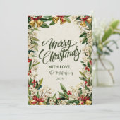 Golden Bells Holly Christmas Feestdagenkaart (Staand voorkant)