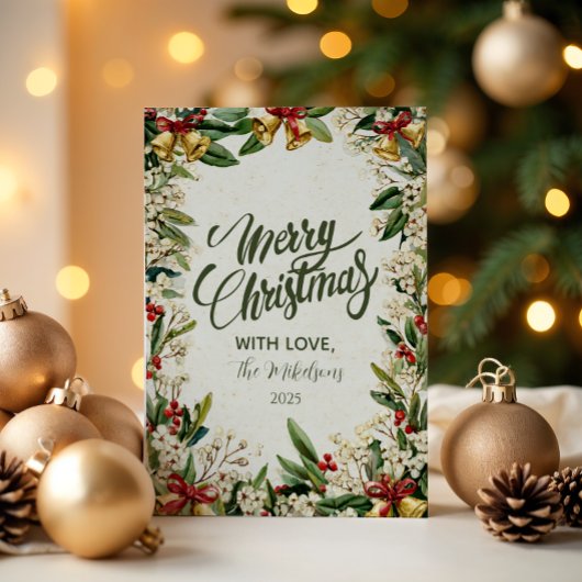 Golden Bells Holly Christmas Feestdagenkaart
