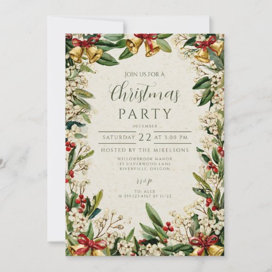 Golden Bells Holly Christmas Kaart (Voorkant)