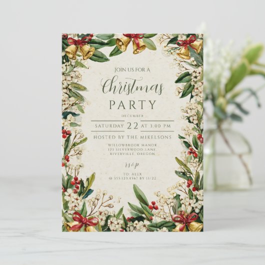 Golden Bells Holly Christmas Kaart (Staand voorkant)