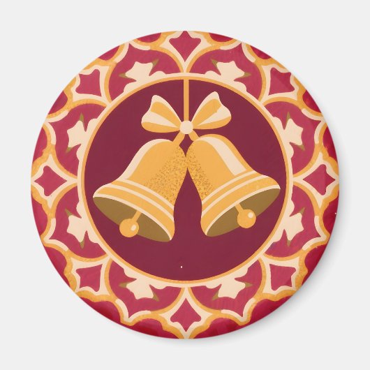 Golden Bells in a Circular Frame Magneet (Voorkant)