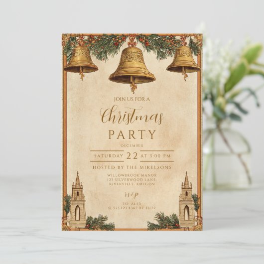  Golden Bells kerst Kaart (Staand voorkant)