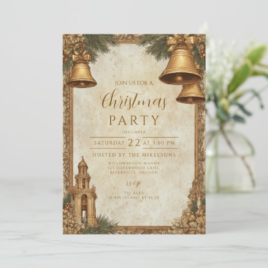 Golden Bells kerstfeest Kaart (Staand voorkant)