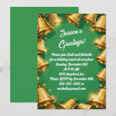 Golden Bells on Green Christmas Party Kaart (Voorkant / Achterkant)