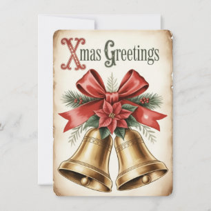 Golden Bells & Poinsettia – kerstgroeten Feestdagenkaart