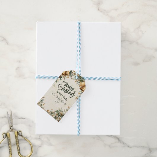 Golden Bells Rustieke Kerst Cadeaulabel (Met Touw)