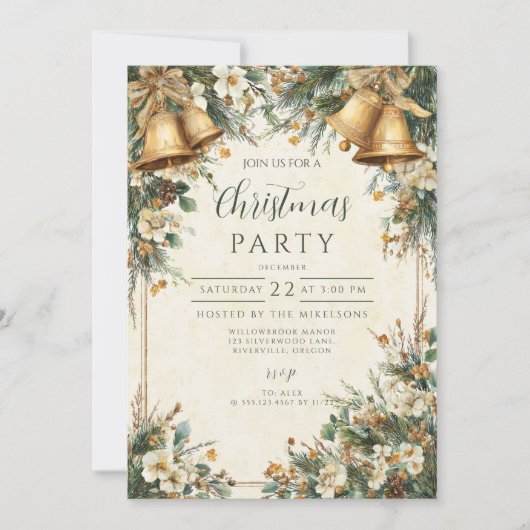 Golden Bells Rustieke Kerst Kaart (Voorkant)