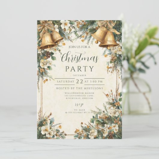 Golden Bells Rustieke Kerst Kaart (Staand voorkant)