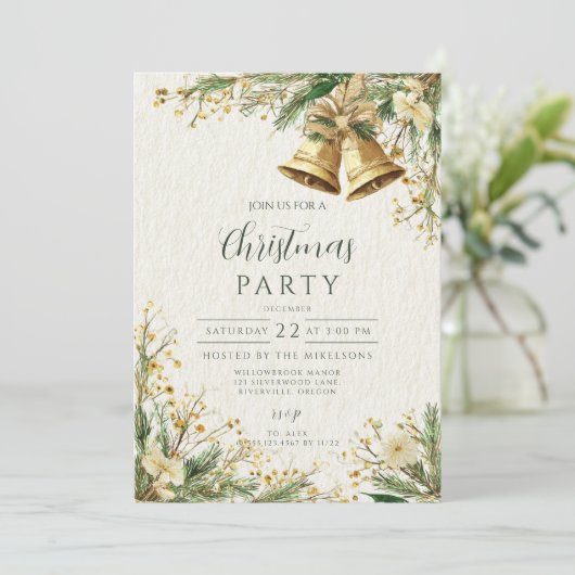 Golden Bells Rustieke Kerstviering Kaart (Staand voorkant)