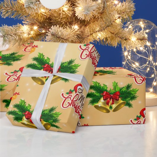 Golden bells  tekst Kerst Wrapping Paper Cadeaupapier (Feestdagen)
