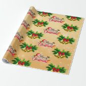 Golden bells  tekst Kerst Wrapping Paper Cadeaupapier (Uitgerold)