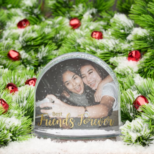 Golden Best Friends Forever Modern Script Photo Sneeuwbol (Kerstmis)