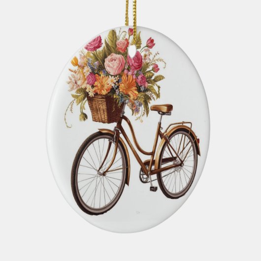 Golden Bicycle met bloemenmand  Keramisch Ornament (Rechts)
