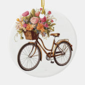Golden Bicycle met bloemenmand  Keramisch Ornament (Voorkant)