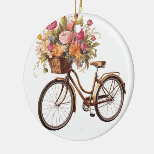 Golden Bicycle met bloemenmand  Keramisch Ornament (Links)