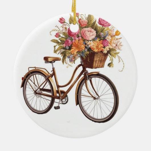 Golden Bicycle met bloemenmand  Keramisch Ornament (Achterkant)