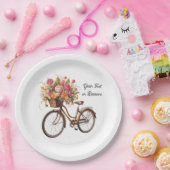 Golden Bicycle met bloemenmand Papieren Bordje (Feest)