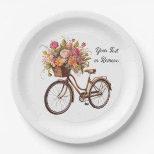 Golden Bicycle met bloemenmand  Papieren Bordje
