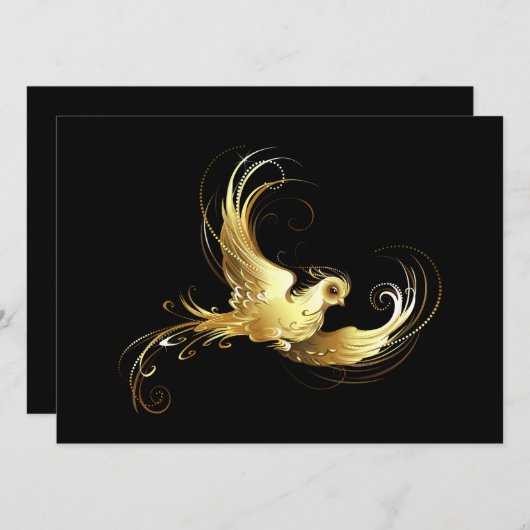 Golden Bird op zwarte achtergrond Feestdagenkaart (Voorkant / Achterkant)