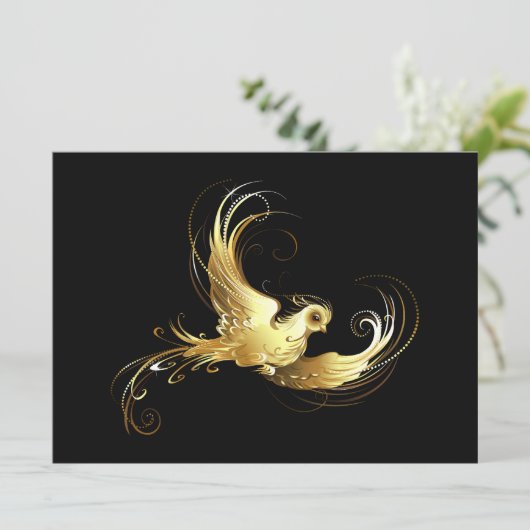 Golden Bird op zwarte achtergrond Feestdagenkaart (Staand voorkant)
