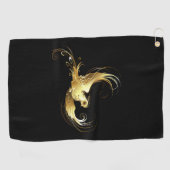 Golden Bird op zwarte achtergrond Golfhanddoek (Horizontaal)