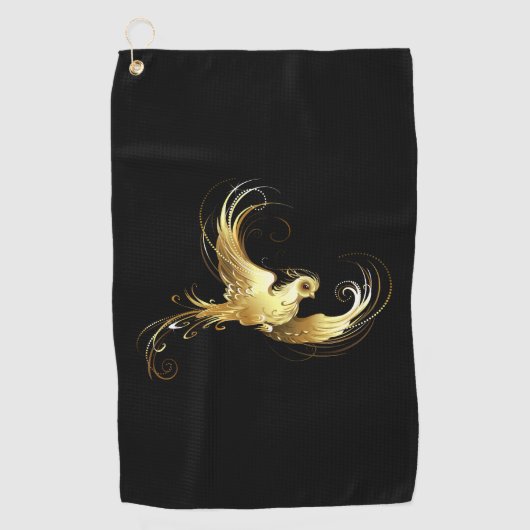 Golden Bird op zwarte achtergrond Golfhanddoek (Voorkant)