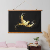 Golden Bird op zwarte achtergrond Hangend Wandkleed (Slaapkamer)