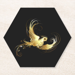 Golden Bird op zwarte achtergrond Kartonnen Onderzetters