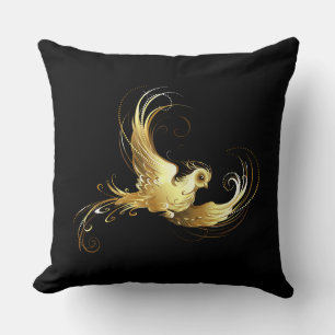 Golden Bird op zwarte achtergrond Kussen
