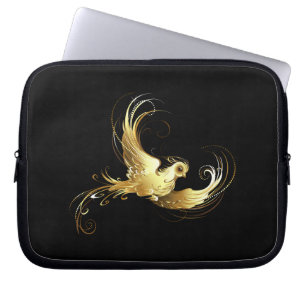Golden Bird op zwarte achtergrond Laptop Sleeve