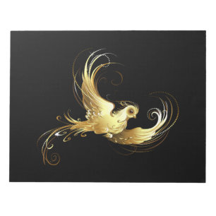 Golden Bird op zwarte achtergrond Notitieblok