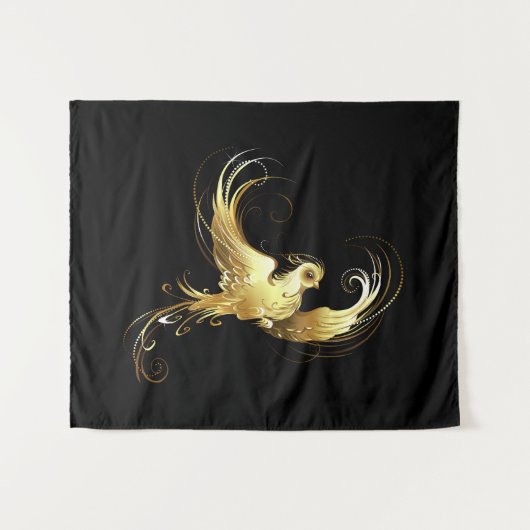 Golden Bird op zwarte achtergrond Wandkleed (Voorkant (horizontaal))