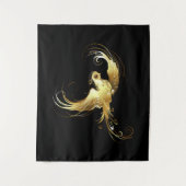Golden Bird op zwarte achtergrond Wandkleed (Voorkant)