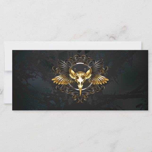 Golden Bird Skull op zwarte achtergrond (Voorkant)